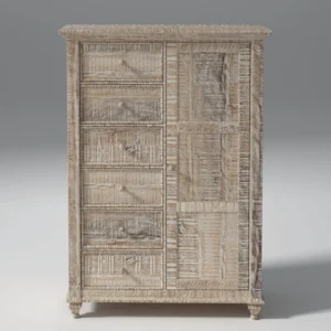 Mango Wood Cabinet Whitewash 8 Drawers