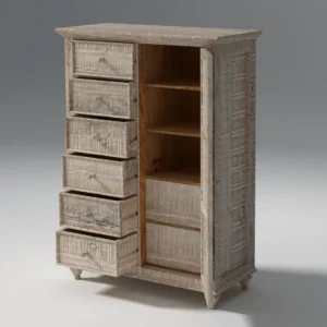 Mango Wood Cabinet Whitewash 8 Drawers