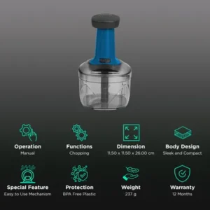 Croma Manual Push Chopper 600 ml BPA Free Plastic, Finger Guard