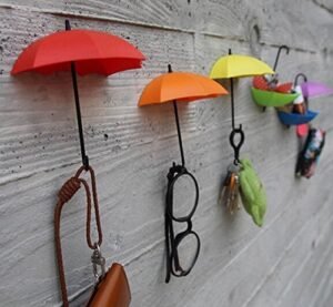 ascension set of 4 Colorful Decorative Umbrella Drop Style Clothes Key Hat Robe Hall Wall Hanger Hook for Bathroom Kitchen Door Shelves Hanger Hooks - 4 pieces