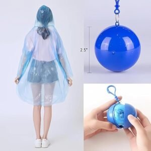 Towjug Emergency Rain Poncho, Disposable Waterproof Raincoat with Hood, Foldable Ball Design with Keychain, Unisex Free Size, Clear