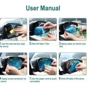 TEKCOOL Car Accessories 4pcs Car Rearview Mirror Films Anti-Rain Fog Waterproof PET Clear Film Accessories (2 Oval + 2 Square Film),