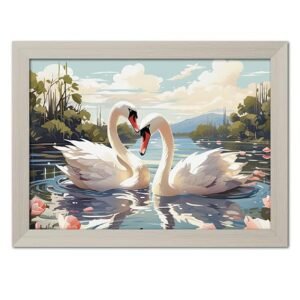 TenorArts Lucky Swan Love Birds Couple Abstract Modern Art Framed Aesthetic Wall Painting with White Wooden Texture for Living rooms Bedroom Office - Wall Paintings/Hangings (12inches x 9inches)