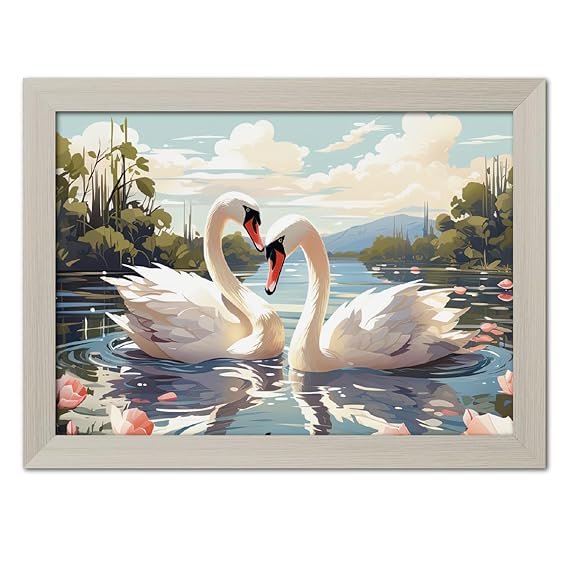60% OFF Lucky Swan Love Birds Couple Aesthetic Art Framed Wall Painting | Home Decor