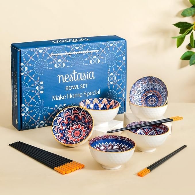 37% OFF Mandala Art Multicolor Ceramic Bowls Set of 6 with 6 Pair of Chopsticks | Smart Kitchen