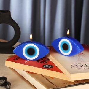 PROSPERRO LUMO By Parkash Candles Blue Evil Eye Candle Gift Nazar Home Decor Handmade Candles Desk Sculpture Decoration For House || Set Of 2 (Evil Eye), Wax, Unscented