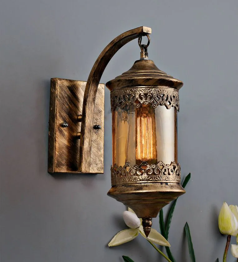 Traditional Copper Metal and Glass Wall Sconces for Home Decor