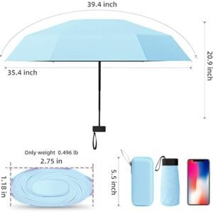 TEKCOOL Travel Mini Folding Compact Umbrella with Case, Manual Open 6 Ribs Lightweight Portable, Small Sun & Rain Pocket Umbrella for Girls and Women- Use in Rain & Summer