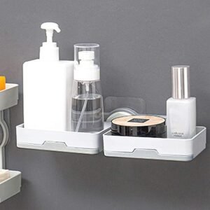 JIALTO Plastic Wall Mounted Double Layers Soap Dish Saver with Drain Tray, Adhesive Sponge Holder No-Drilling Soap Holder for Shower Bathroom Kitchen - Multicolour