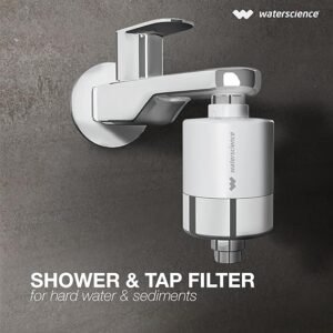 WaterScience CLEO Hard Water Softener for Tap and Shower | Shower Filter for Bathroom | Hard Water Filter for Tap | for Borewell/Tanker Water - CLEO-SFU-423