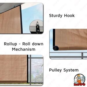 HIPPO Waterproof Chick Blind for Rain Protection Roll Up Blinds for Balcony, Sun Wind Dust & Monsoon Protection Roller Blind (Bamboo-Mocha, 4FTX5FT)