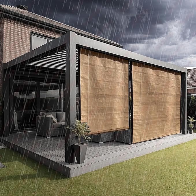 HIPPO Waterproof Chick Blind for Rain Protection Roll Up Blinds for Balcony, Sun Wind Dust & Monsoon Protection Roller Blind (Bamboo-Mocha, 4FTX5FT)