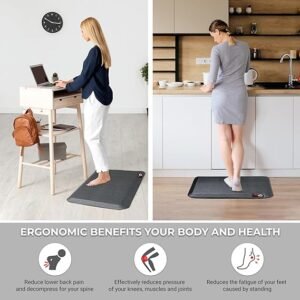 Duro Comfort Anti-Fatigue Kitchen Mats for Floor Anti Slip – Kitchen Accessories Items for Home, Office, Work, Standing Desk – Standing Comfort Mat – Ergonomic, Pain Relief, 61x38x2 cm, Grey