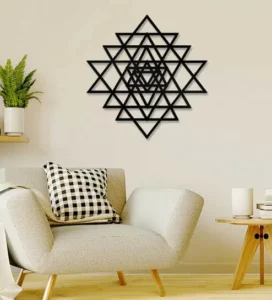Beautiful Shree Yantra Design In Black Wooden Wall Hangings