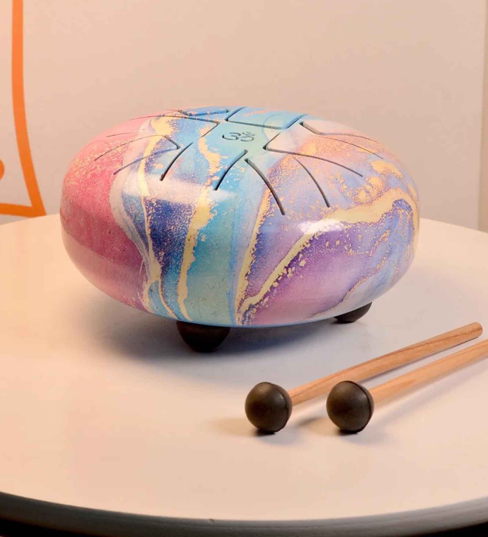 Small Blue Ocean Serenity Drum (6 inches) for Relaxation, Positive Ambiance