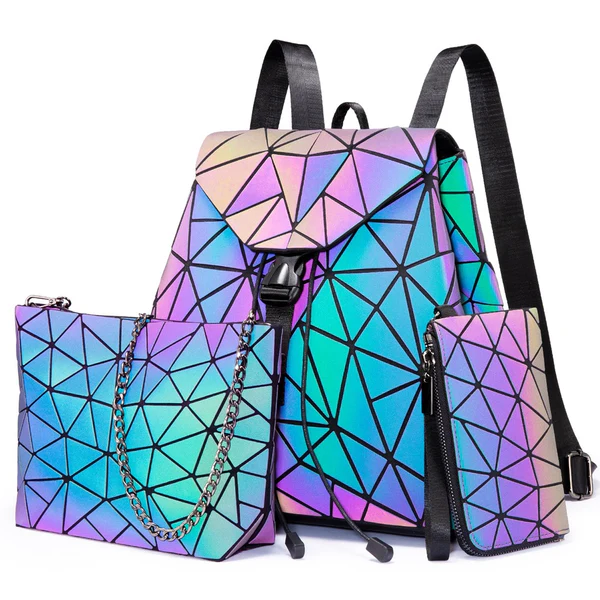 Lovevook Women's 3-Piece Handbag Set - Chic Geometric Design with Backpack and Wallet