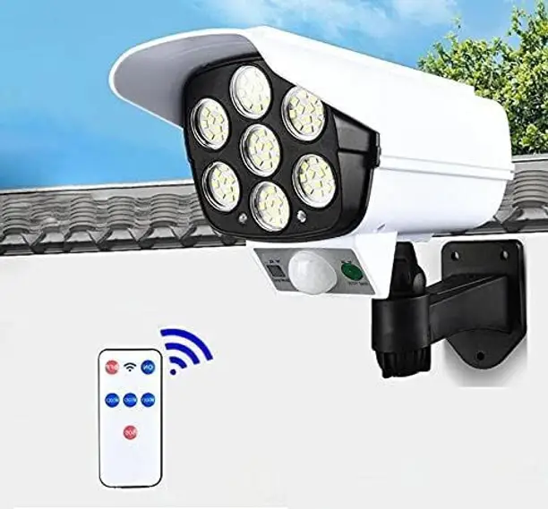 QXORE Solar Light Outdoor 77 Led Motion Sensor Security Camera Shaped Wall Lamp Solar Light Set (Wall Mounted Pack of 1)