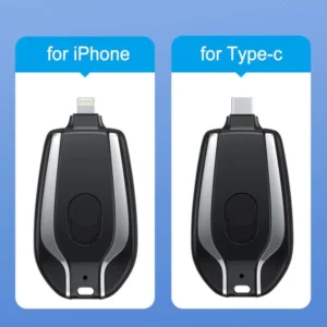 Klyp: 1500mAh Keychain Power Bank(1500mAh) Compact Emergency Charger with Built-In Connector for iPhone & Type-C Devices, Pocket-Friendly & Rechargeable
