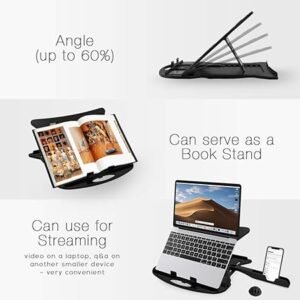 STRIFF Adjustable Laptop Tabletop Stand Patented Riser Ventilated Portable Foldable Compatible with MacBook Notebook Tablet Tray Desk Table Book with Free Phone Stand