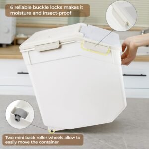 ABOUT SPACE Rice Container 25kg - Airtight Rice Storage Container with Measuring Cup & Rice Shovel - Rice Barrel Dispenser-Moisture Proof Kitchen Organiser for Cereals,Pulses&Pet Food- Grey, Plastic