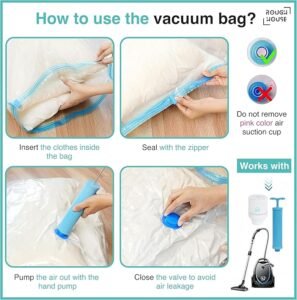 Roughhouse Ultra-Durable Vacuum Storage Bags Pack of 5 Space Saver for Clothes and More- Airtight, Reusable Compression Bags with Double-Zip Seal, Free Pump