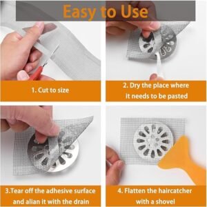 Rushwak Self Adhesive Mesh Roll for Bathroom Drain Kitchen Sink Strainer Disposable Hair Catcher Shower Drain Mesh Stickers Cuttable PVC Mesh Shower Drain Cover Hair Catcher for Any Length (12cm x 4m)