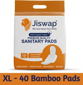 Jiswap Bamboo Fiber 100% Natural Organic XL Size - Chemical & Rash Free Sanitary Pad (Pack of 40)