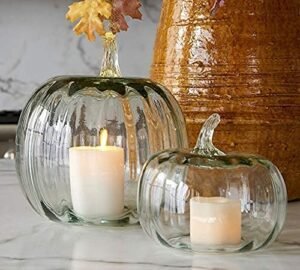 Bhaskar Enterprises Home Decoration Clear Glass Pumpkin Shape Cloches Candle Holder for New Year, Diwali 8 Inches (Medium, 999)