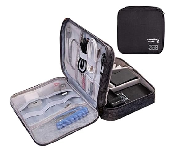 Styleys Polyester Electronics Organizer Cable Organizer Bag Black S11029