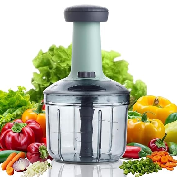 DADLM® Chopper for Kitchen Use 1000ml,5 Blade Steel Large Manual Hand-Press Vegetable Chopper Mixer Cutter Push Chopper to Cut Onion, Salad, Tomato, Potato (Indian,Heavy QUALTY) (1000 ML)