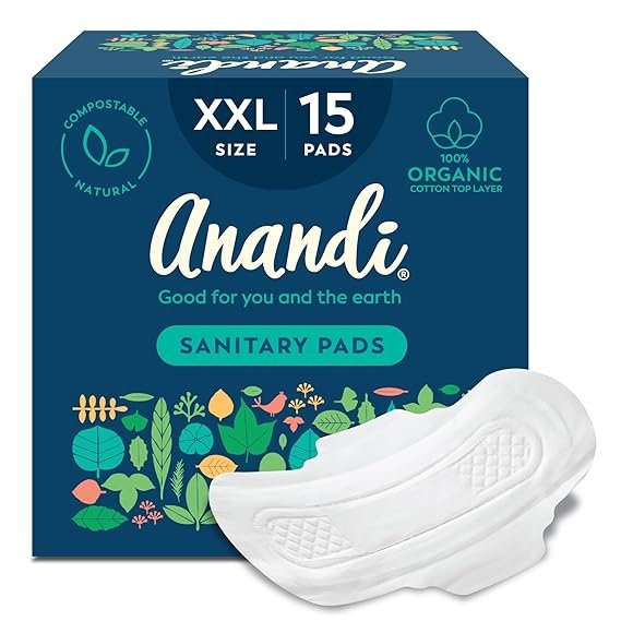 Anandi sanitary pads for women 15 XXL Pads | Biodegradable Organic pads with Disposal pouch | Certified ~100% Compostable