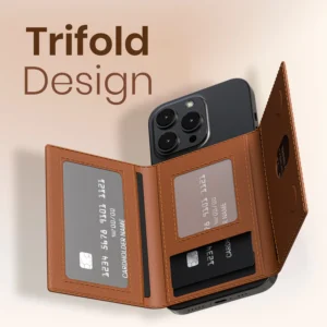 Trifold Design Premium Leather 6 Card Slots Mobile Wallet Stand