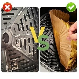 Marve Airfryer Papers Disposable, 125 PCS 8 Inch Non-Stick Parchment Paper with Oil Brush, Round Free of Bleach Liners for 5-8QT Air Fryer, Baking, Roasting Microwave (8 Inch Square)