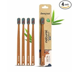 Dencrus Octa Clean Bamboo Toothbrush for Adults (Pack of 4) | 100% Natural & Eco Friendly Manual Toothbrush | BPA-Free & Ultra Soft Bristles for Gentle & Sensitive Care