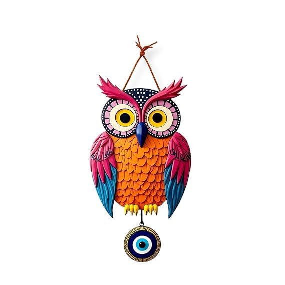 GiftOday Owl Shape Wooden Wall Hanging For Home Decor | Evil Eye Decoration Livingroom, Dining Room | Modern Artwork | Designer Mdf Item | Wall Hanging Ornament Door Decorative (18 x 30 CM)