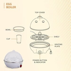 amazon basics Electric Egg Boiler | 3 Boiling Modes | Automatic Operation | Overheat Protection | 75ml | Plastic | White