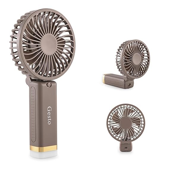 Gesto Portable Fan Rechargeable with LED Light – Foldable Mini Fan, Small Fan,USB Charging Hand Fan with 1200mAh Battery & 3 Speed Modes