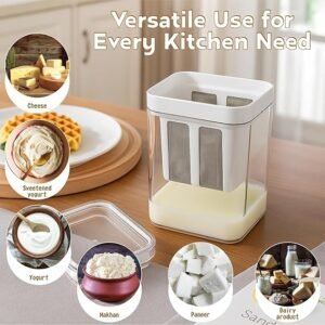 Saniva Greek Yogurt Maker with Strainer – BPA Free Manual Yogurt Straining Container, 1100mL – Greek Yogurt Strainer & Whey Separator for Thick Yogurt, Labneh, Cheese Includes Lid & Fine Mesh (Small)