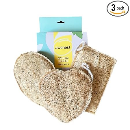 Awenest 100% Natural Sun Dried Loofah | Body Scrubber for Women and Men | Organic Bath Scrub & Exfoliating Body Brush for Bathing | Eco-Friendly | Biodegradable Luffa | Pack of 3