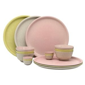 Happy Cove Husk Eco Friendly 10 inch Solid Dinner Plates | Rice Husk and Bamboo Fibre | Set of 6 with 6 Bowls (200ml) and 6 Sauce Bowls - Durable, Microwave Safe, Multicolour