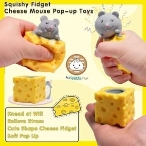 Holgosiu Squishy Mice Stress Relief Rat Fidgets in Cheese Anxiety Relief Squeeze Ball Squish Mouse Toys