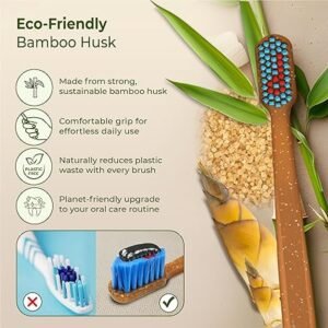 Dencrus Octa Clean Bamboo Toothbrush for Adults (Pack of 4) | 100% Natural & Eco Friendly Manual Toothbrush | BPA-Free & Ultra Soft Bristles for Gentle & Sensitive Care