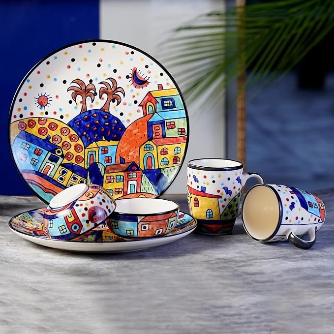 45% OFF Hand-Painted Ceramic 6 Pieces Dinner Set Dishwasher & Microwave Safe | Smart Kitchen