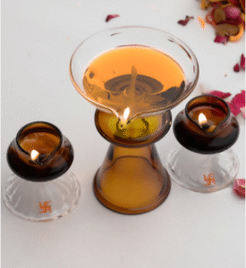 Brown & Transparent Colour Borosilicate Glass Diyas (Pack of 3)