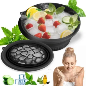JEKEMI Silicone Massage Bowl Facial Ice Bath,Collapsible Bowl for Face Ice Bath with Built-in Icetray (Pack of 1, Black)