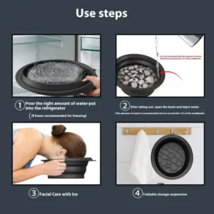 JEKEMI Silicone Massage Bowl Facial Ice Bath,Collapsible Bowl for Face Ice Bath with Built-in Icetray (Pack of 1, Black)