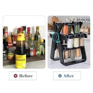 PUNJAN Rotating Spice Rack Organizer with 18 Glass Spice Jars, Revolving Spice Rack Set, 360 Degree Rotating Ferris Wheel Spice Rack, Seasoning Storage Organization For Kitchen Home Dried Herbs