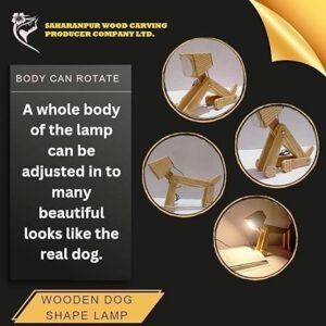 Dog Table Lamp I Handcrafted Wooden Adjustable Night Light with Dimmable Warm Glow | Unique Dog Design for Bedroom, Study, Kids Room & Gift (Pack of 1)