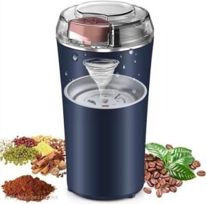 Portable Electric Coffee Grinder Spice & Coffee Bean Grinder Stainless Steel 4 Blade Mixer Grinder for Masala & Herb Push Button Control Durable Grinding Machine for Dry Item (Medium)