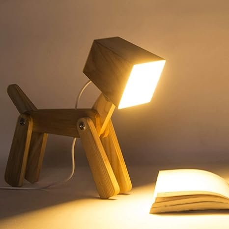 Dog Table Lamp I Handcrafted Wooden Adjustable Night Light with Dimmable Warm Glow | Unique Dog Design for Bedroom, Study, Kids Room & Gift (Pack of 1)
